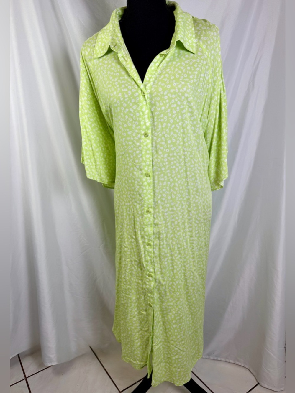 ASOS MONKI Lime Floral Button Mini Dress XXL Casual Belted Shirt Dress NWT - Picture 2 of 10